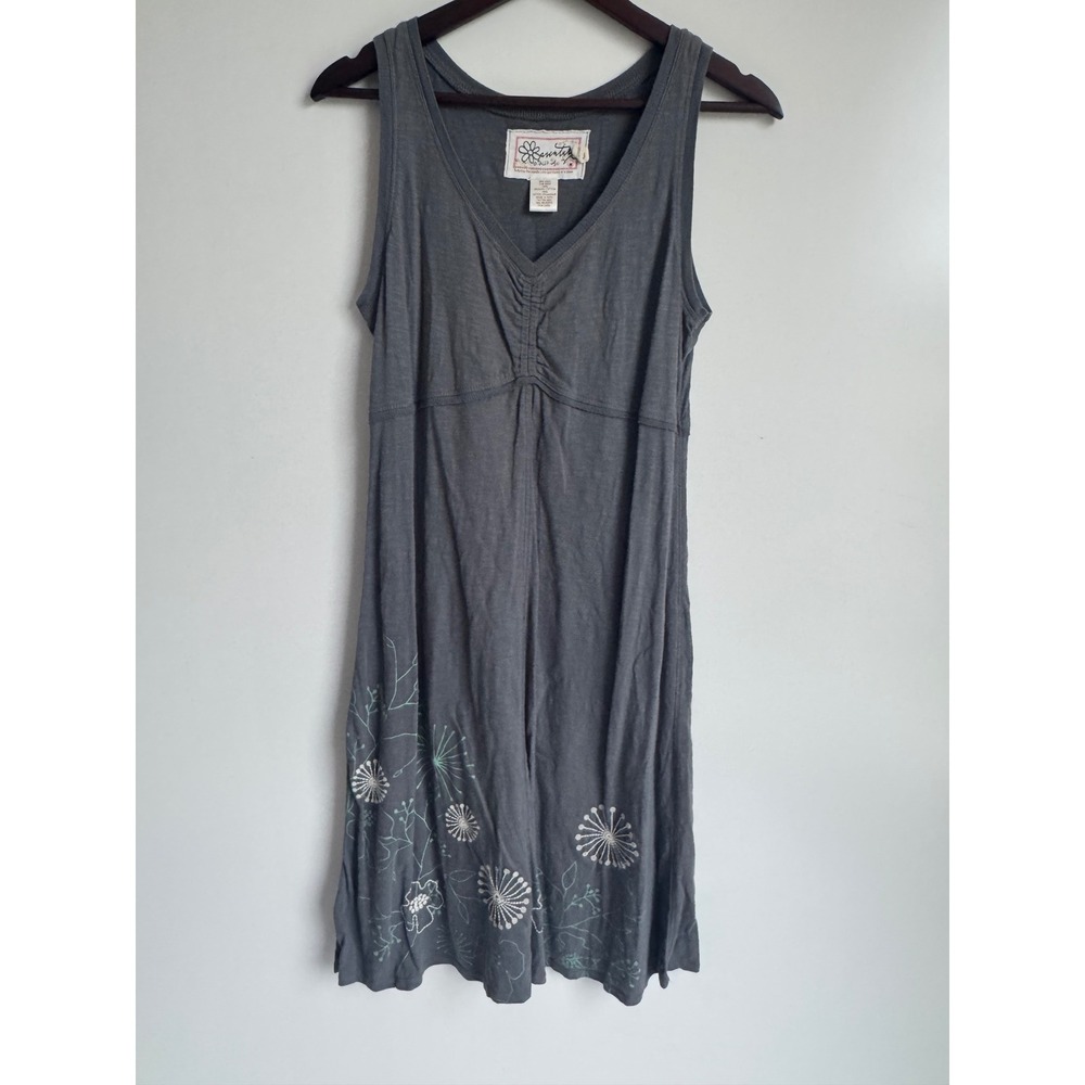 Aventura Gray Organic Cotton Dandelion Floral Boho Sleeveless V-Neck Dress M